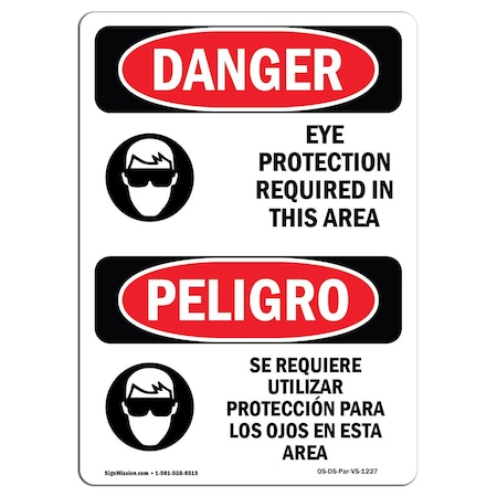 Signmission OSHA Sign, Eye Protection Required Bilingual, 5in X 3.5in Decal, 10PK, 3.5" W, 5" H, Spanish, PK10 OS-DS-D-35-VS-1227-10PK